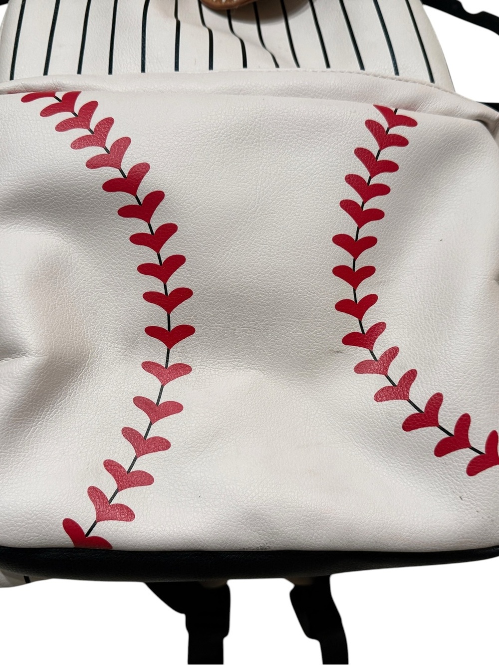 Betsey Johnson White Mini Backpack with Red Baseball Stitch Accent - Women Bags